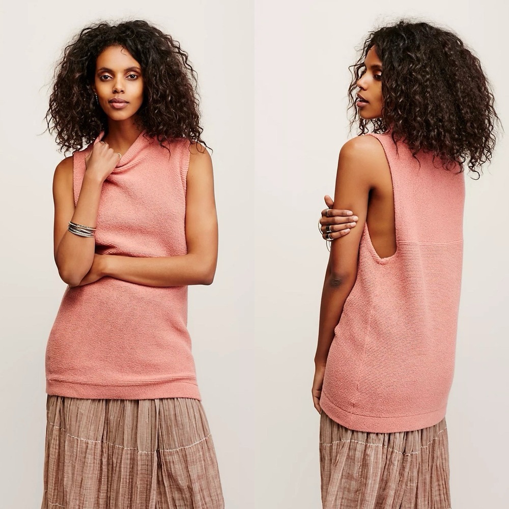 FREE PEOPLE Isla Ottoman Tunic Sleeveless Turtleneck Rib Knit Peach Size Medium‎